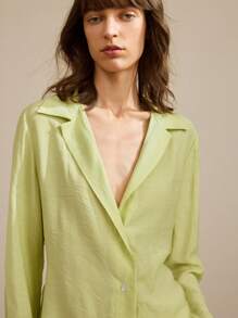 Ontre 2025年新款牛油果绿色长袖衬衫，可调节领带设计，适合春夏季、节日、毕业典礼、都市风格 - 綠色 - 查看 6