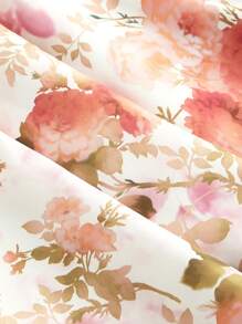 SHEIN MOD 泡泡袖花朵印花V领短款连衣裙 - 彩色 - 查看 4