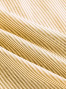 SHEIN LUNE Bộ 3 áo sơ mi hở trước màu xanh và trắng cho nữ, quần dài kẻ sọc và áo hai dây màu trắng, mùa xuân và mùa hè - Màu vàng - Xem 11