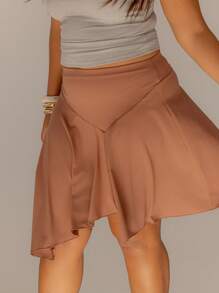 Aralina Curve Women Asymmetrical Hem V Waist Flowing Boho Summer Outfits Skirt - Brown - View 7