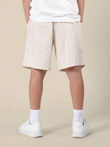 SUMWON 宽松斜纹布百慕大短裤夏季休闲校服斜纹布及膝男童短裤带侧袋 - 杏色 - 查看 2