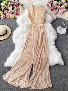 DreamSkyne Ärmellose Jumpsuit in Unifarbe in Große Größen, elegantes Design für den Sommer - Aprikosenfarben - Übersicht 1