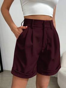 Celisse Pantalones cortos casuales de mujer con bolsillos plisados de unicolor, versátiles