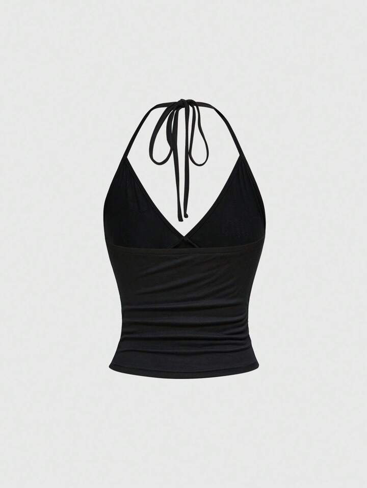 Our Y2K Sexy Gothic Cross Print Rhinestone Embellished Halter Neck