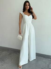 Firerie 女士时尚优雅简约连体裤，通勤、度假和外出皆宜，采用白色甜心领和阔腿设计，夏季 - 白色 - 查看 7