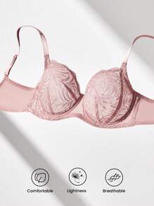 LUVLETTE Women 2pcs Sexy Lingerie Set Full Coverage Unlined Lace Elegance & Mesh Minimizer Bra Lace Bra Panty Matching Sets