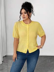 Elenzga Lightweight Crew Neck Plus Size Women Knitted Cardigan, Casual Slim, Sun Protection Suitable For Daily Commute And Outings, Summer & Autumn