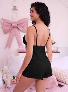 Miss Vinta 2件套女士性感吊带上衣和短裤睡衣套装，秋冬服装 - 彩色 - 查看 2