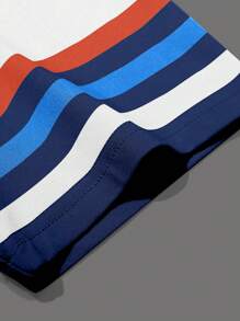 Manfinity Homme Men's Summer Letter Striped Crew Neck Short Sleeve Casual T-Shirt - Navy Blue - View 5