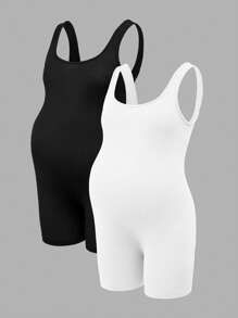 Modmama Maternity Plain Ribbed Sleeveless Romper - Multicolor - View 12