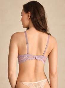 Charlaine French Sexy Lace Bra For Women, Small Bust Lift Up Underwire Bra, Adjustable Support - Lilac Purple - View 2