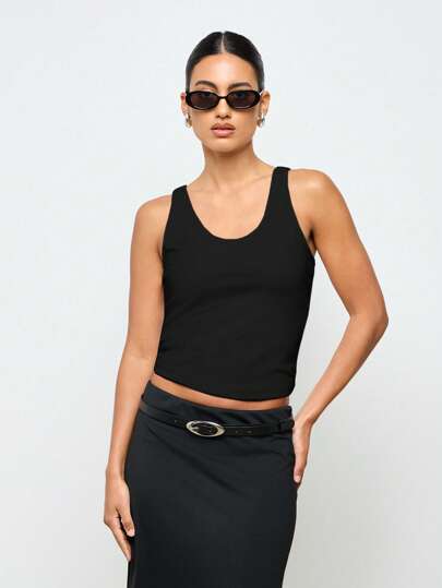 AiiRZ Professional Classic Fitted Tank Top Scoop Neck Summer Basic Layer Essential Workout Athleisure Cami Basic Wardrobe Staple