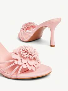 CUCCOO CHICEST Women's Summer New Elegant Faux Leather High Heel Sandals With Cross Strap And 3D Floral Design, Suitable For Tea Party, Date, Fashion Party, Vacation, Beach - Pink - View 11