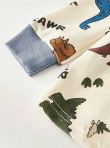 Cozy Pixies 2 件套男婴卡通恐龙印花针织柔软圆领长袖上衣和松紧腰长裤舒适睡衣套装 - 彩色 - 查看 6