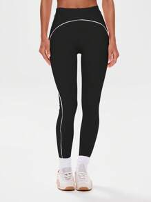 Musera Sport 高腰撞色滚边紧身裤，适合运动、健身、健身房、板式网球、网球、匹克球等运动。 - 黑色 - 查看 2