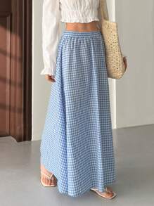 EURMUSE 女士多色高弹力细节半身裙 - 藍白色 - 查看 3