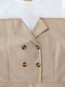 Sparklyn 少女时尚通勤撞色拼接泡泡袖直筒裤连体裤