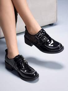 CUCCOO GRLICON 女式平底乐福鞋，摩托车风格，Y2K，酷女孩，返校装，万圣节，圣诞节，派对装 - 黑色 - 查看 1