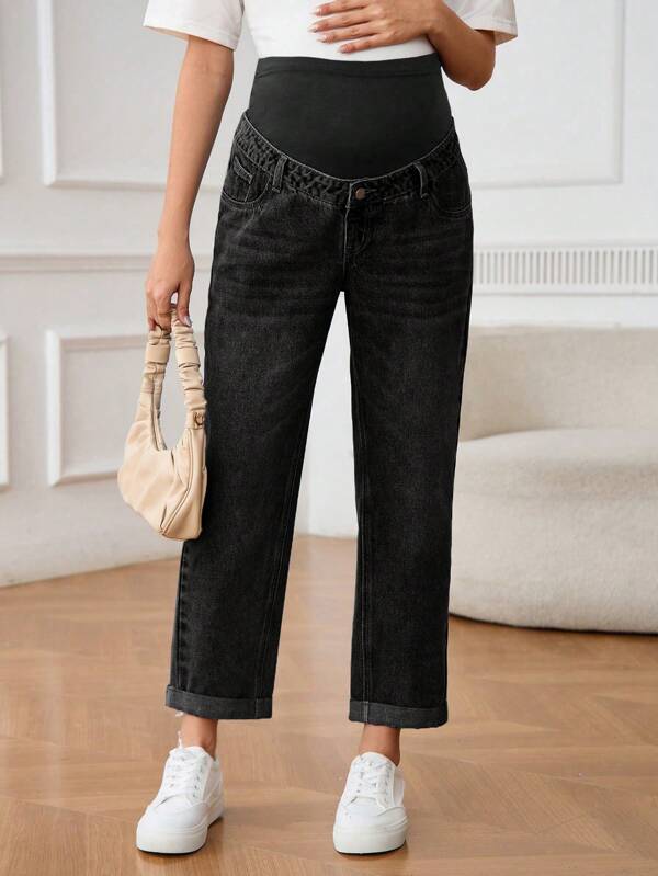 SHEIN Jeans de maternité ajustables à la taille, coupe droite, polyvalents et décontractés