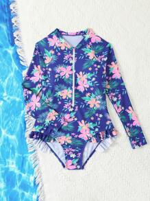 SHEIN Printed One-Piece Swimsuit For Teenage Girls Summer Swim Bohemian Summer Holiday Cute