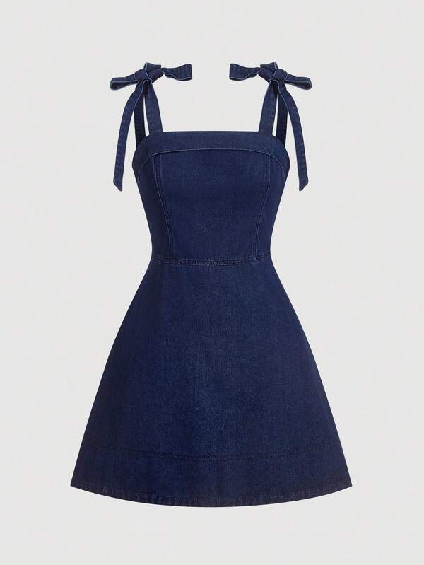 SHEIN MOD Women's Sleeveless Tie Shoulder Casual Denim Dress