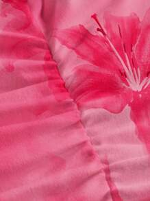 SHEIN EZwear Casual Minimalist Pink Floral Tie Neck Backless Slim Fit Versatile Top, Suitable For Summer