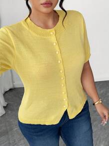 Elenzga Lightweight Crew Neck Plus Size Women Knitted Cardigan, Casual Slim, Sun Protection Suitable For Daily Commute And Outings, Summer & Autumn