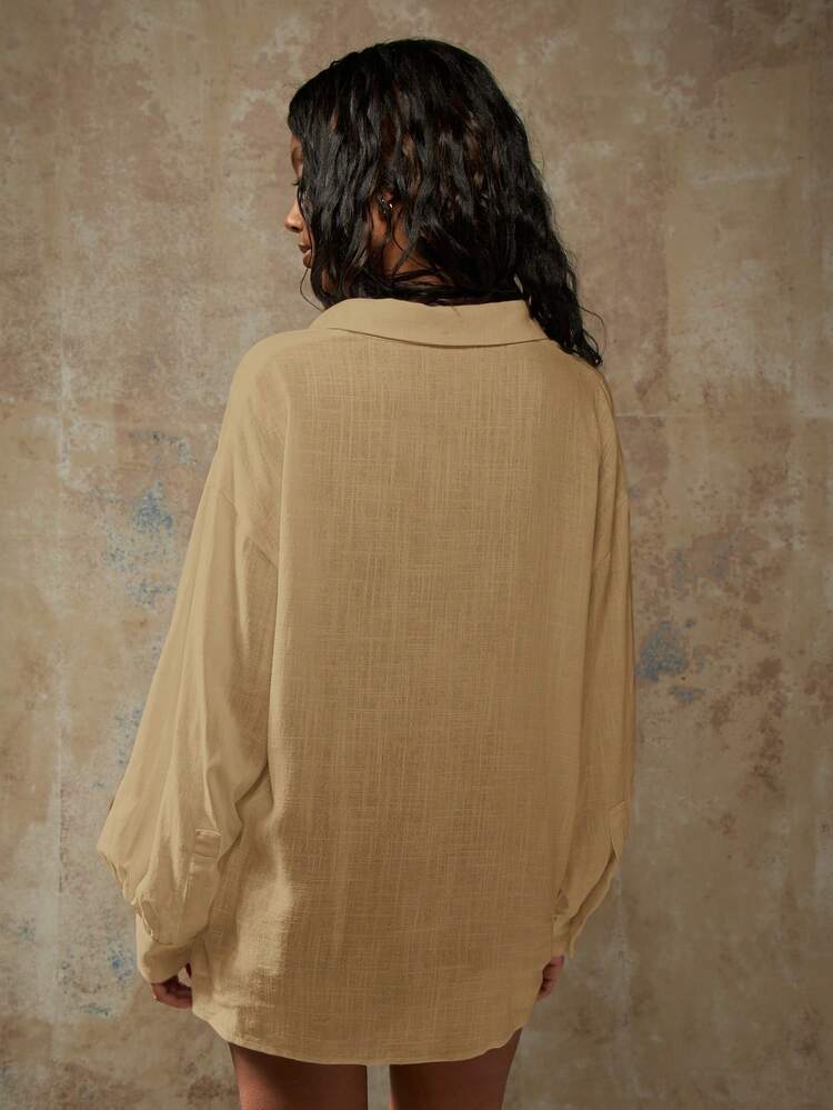 MISSGUIDED Chemise ample à manches longues et boutons pour la plage, légère, pour les vacances et les stations balnéaires. Blouse chic et essentielle pour un style décontracté au quotidien