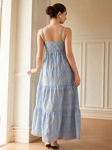 Aveloria Rosie Vestido francês elegante para férias de verão, com recorte a laser, bordado, cintura alta, sem mangas, estilo boho, praia, estampa completa - Multicolorido - Ver 3