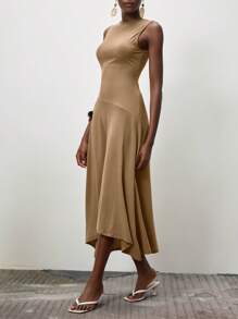 Lumivelle 女士优雅无袖纯色连衣裙，春夏