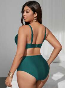 SHEIN Swim Curve 2 pezzi Costume da bagno tankini da donna taglia curvy, con coppa a triangolo imbottita e sollevante, vita alta, spalline regolabili, elegante e alla moda, stile sexy da spiaggia e vacanza
