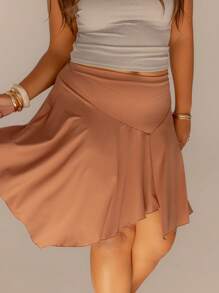 Aralina Curve Women Asymmetrical Hem V Waist Flowing Boho Summer Outfits Skirt - Brown - View 4