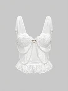 ROMWE Fairycore Romantic Mermaid Lace Mesh Patchwork Handmade Sexy Halter Top For Women