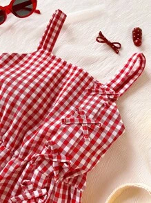 Wildeya Mono con decoración de lazo a cuadros lindos para niñas preadolescentes en verano