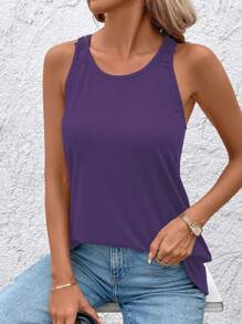 SHEIN Clasi Top de tirantes de verano para mujer de unicolor con detalle de encaje en la espalda, ideal para festivales de música