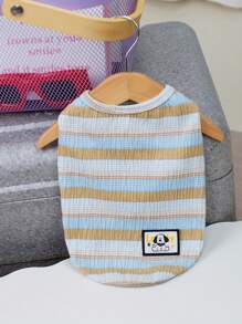 PETSIN 可爱简约休闲家居风格“LUCKY”和狗狗印花柔软面料，轻盈透气无袖宠物背心适合户外、夏季，欧美时尚猫狗适用 - 藍色 - 查看 2