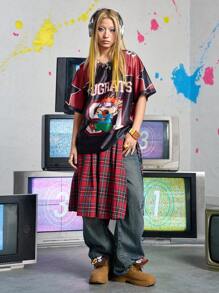Nick 90's X ROMWE T-shirt oversize estiva con stampa retrò di lettere e cartoni americani