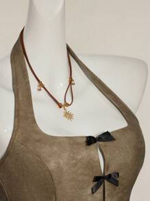 SHEIN ICON Sexy Hottie Retro PU Bowknot Backless Crop Top And Pleated Mini Skirt 2-Piece Set - Green - View 9