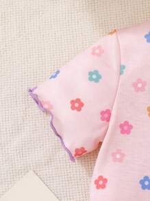 Set da 2 pezzi per bambina neonata o bimba con maglietta a righe in maglia colorata e fantasia floreale e pantaloncini, set casual, adatto per primavera/estate, taglia 0-3 anni