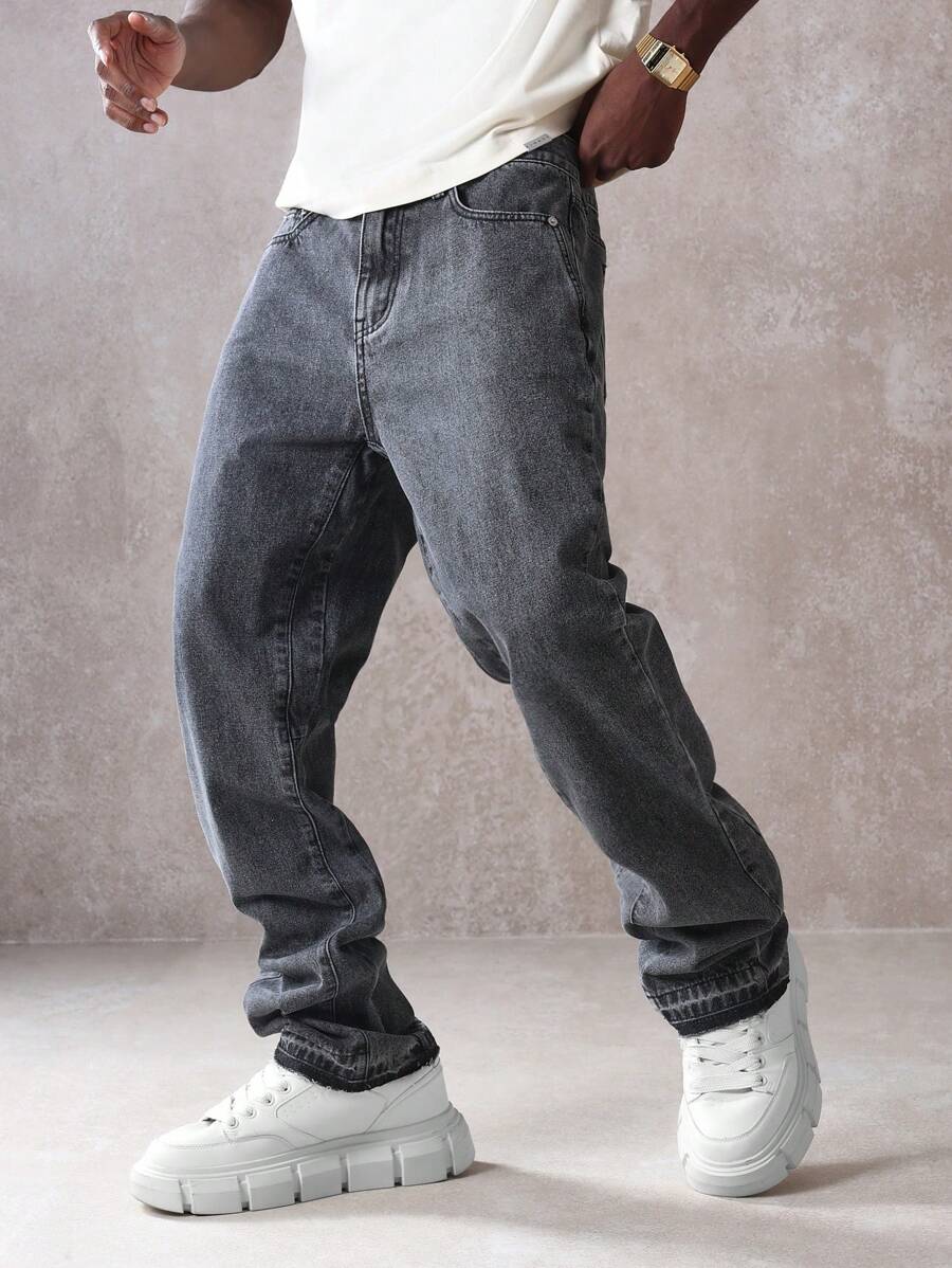 SUMWON Flare Fit Denim Pants Autumn Winter Collection Contemporary Retro Style Premium Straight Leg Jeans Plain - Black - View 1