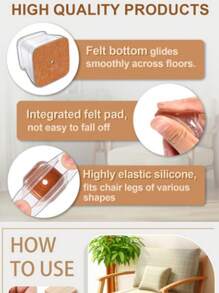 4/8/16/24件方形椅腿地板保护垫、硬木地板家具垫、椅腿家具滑块、椅子矩形地板保护垫、硅胶椅腿盖，有效保护地板和桌腿 - 棕色 - 查看 2