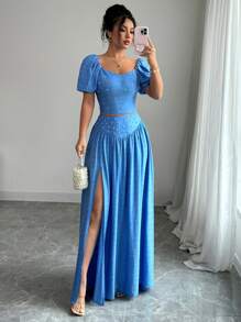 Elenzga Women Two Pieces Outfits For Daily Wear - Blue - View 1