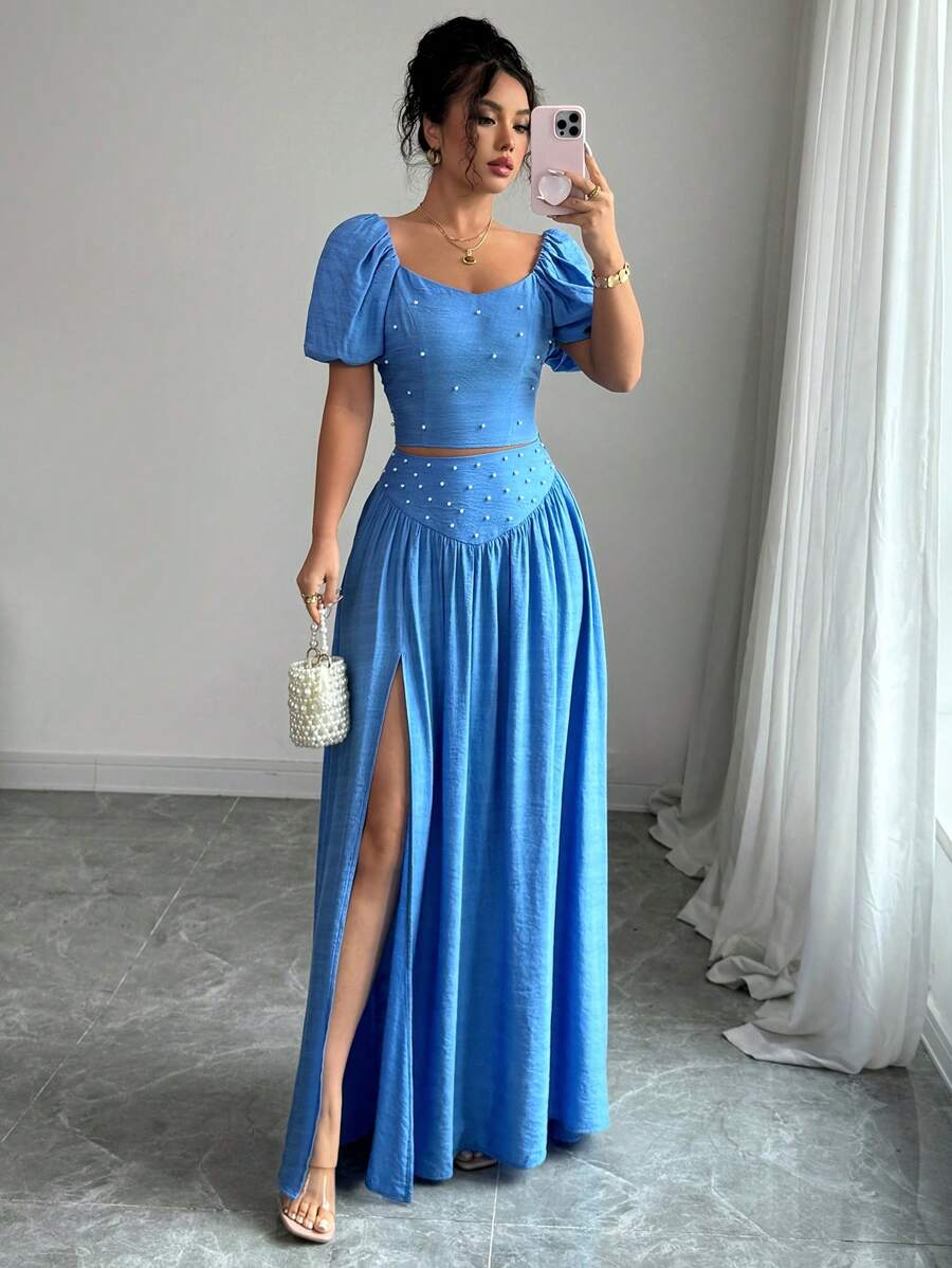 Elenzga Women Two Pieces Outfits For Daily Wear - Blue - View 1