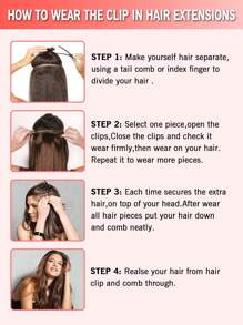 3Pcs Clip In Hair Extensions Real Human Remy Black For Women Silk Straight Double Weft Thick Hair Hairpiece - Natural Black - View 10