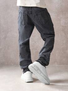 SUMWON Flare Fit Denim Pants Autumn Winter Collection Contemporary Retro Style Premium Straight Leg Jeans Plain - Black - View 2