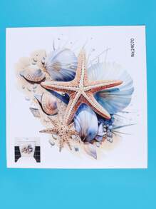 1pc/2pcs/4pcs Ocean Beach Cartoon Starfish Pattern Stickers PVC Bathroom Seat Cover Stickers Vinyl Stickers, Bathroom Bucket Cover Stickers, Bathroom Decorations, Waterproof Removable Stickers - Multicolor - View 6