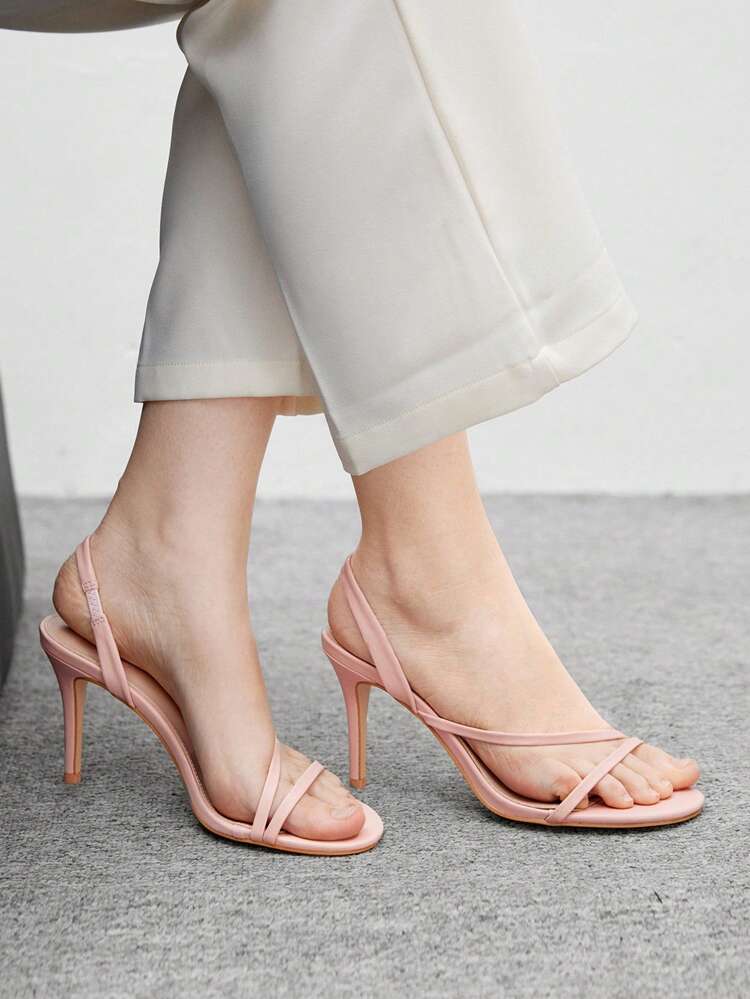 CUCCOO BIZCHIC Women's Light Pink Minimalist Strap Round Toe High Heel Sandals