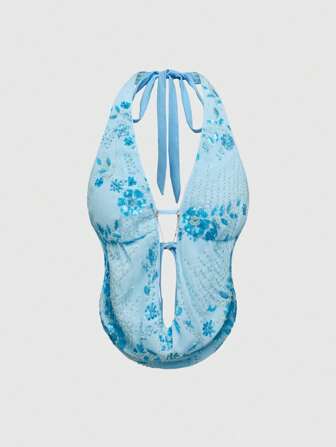 Top con cuello halter para vacaciones en la playa con bordado y cuentas abundantes, y espalda descubierta para mujeres