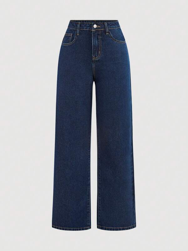 SHEIN Girlism Jeans casuales holgados y versátiles con bolsillos para adolescentes