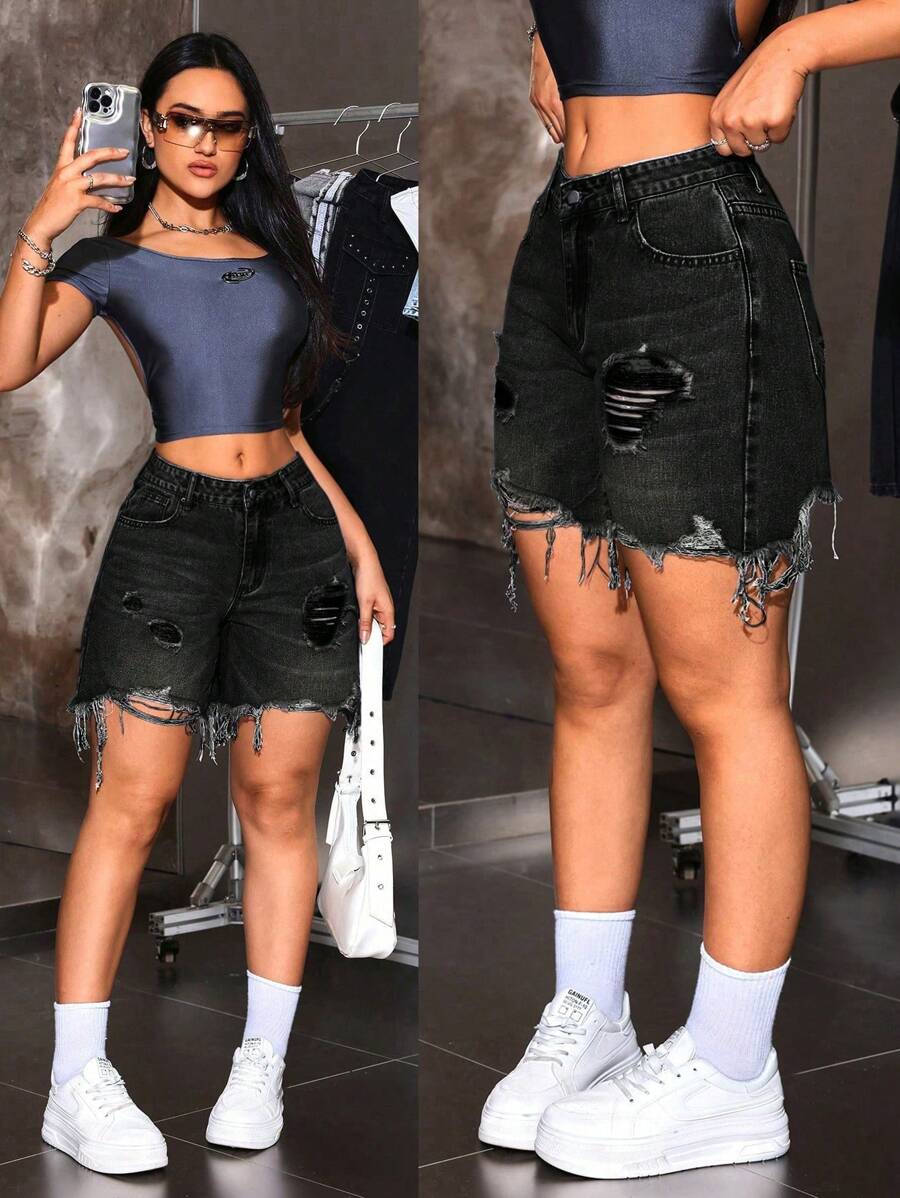 SHEIN ICON 休闲牛仔短裤，时尚百搭，适合日常穿着